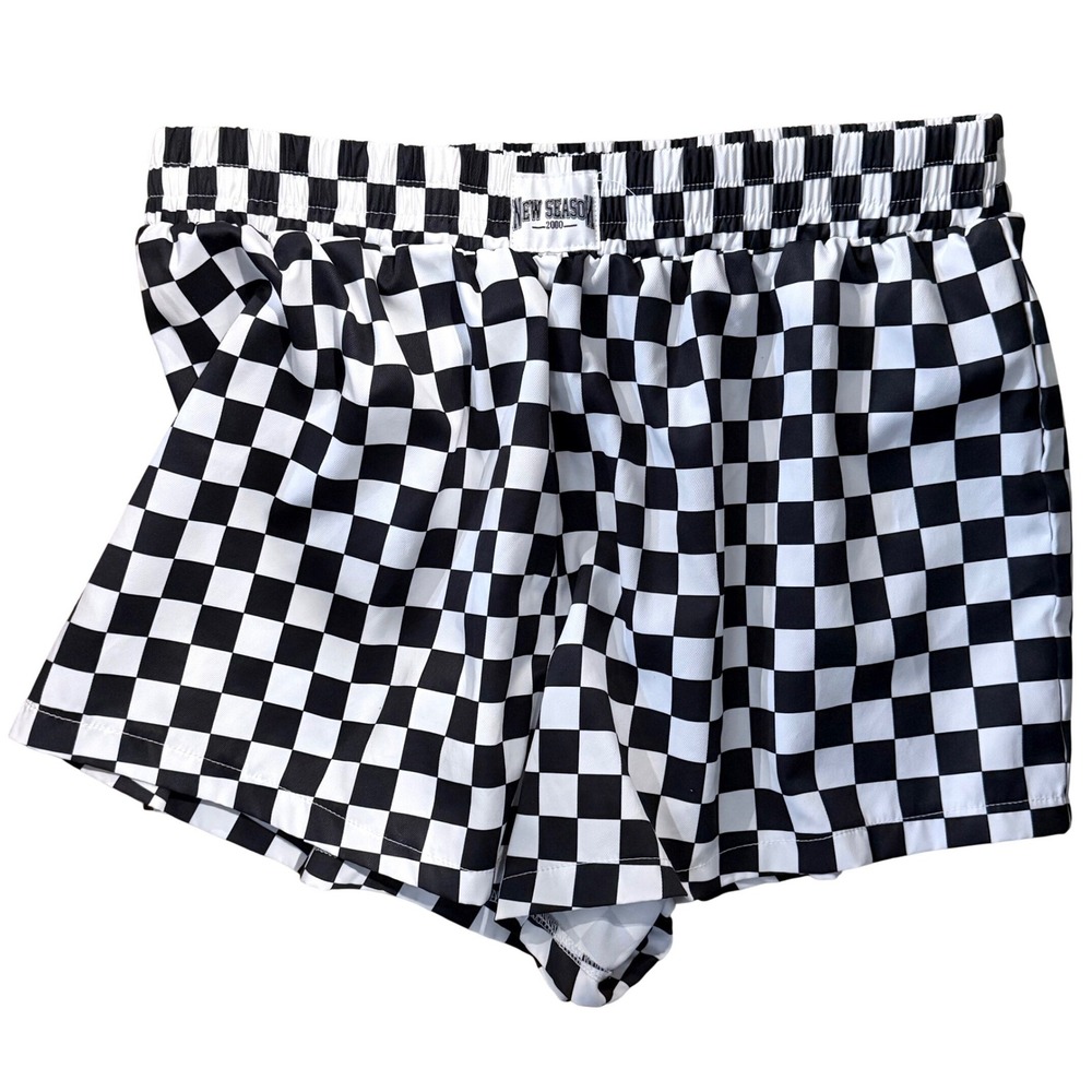 SHEIN Curve Black White Checkered Shorts Elastic Waist Plus Size 1XL